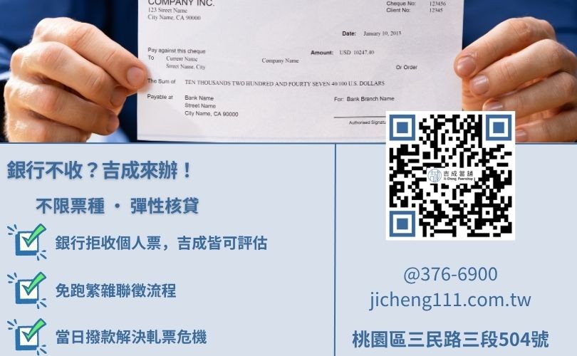 支票貼現條件比較圖-吉成當舖解析銀行與當舖在對象、速度與額度上的關鍵差異。