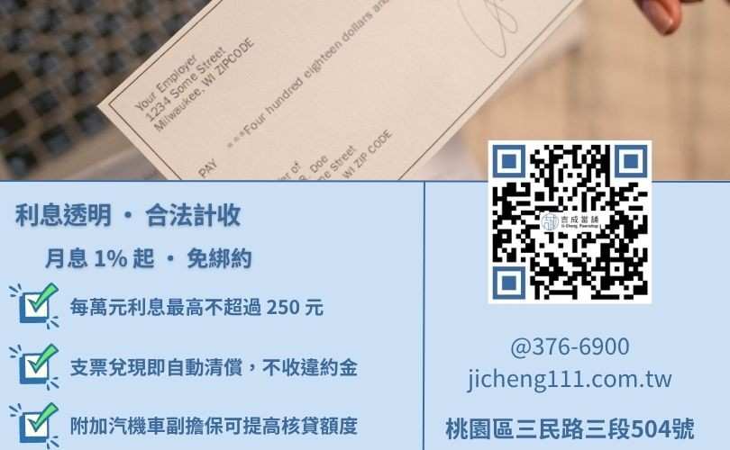 支票借錢利息試算表-吉成桃園當舖解析萬元利息上限與支票領現之還款邏輯。