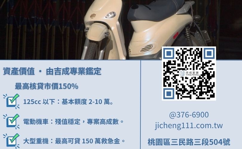 機車借款可以借多少-吉成桃園當舖解析 125cc、電動機車與重機之鑑定額度與成數。