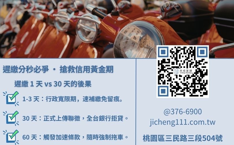 機車貸款遲繳會怎樣-吉成桃園當舖解析遲繳天數對信用評分與拖車風險的直接影響。
